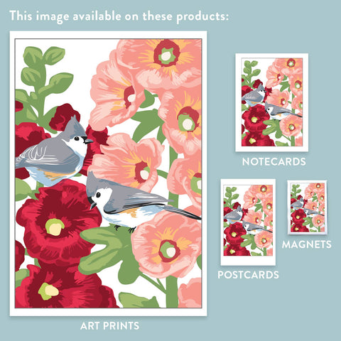 RBI-9147 Titmice and Hollyhocks