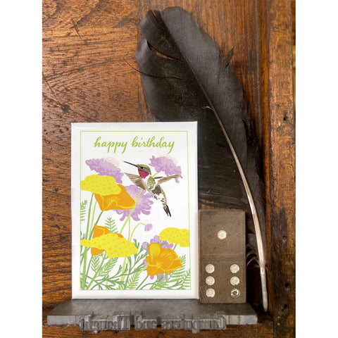 RHB-221 Humminbird & Garden Flowers - Happy Birthday