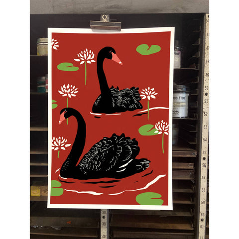 RBI-136 Black Swans & Water Lilies