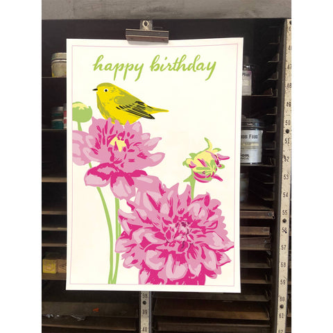 RHB-162 Yellow Warbler & Dahlia - Happy Birthday