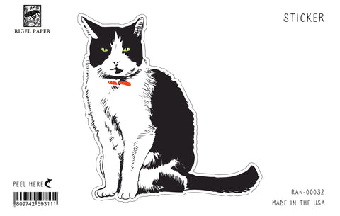 RAN-32 Sticker: Black and White Cat Sitting