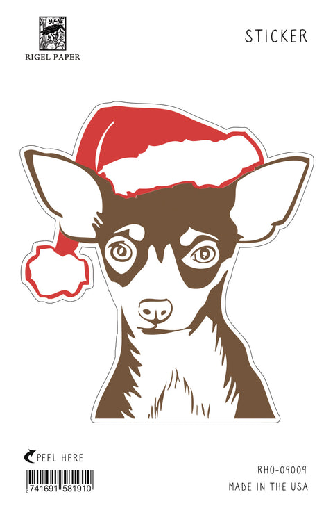 RHO-9009 Sticker: Chihuahua in Santa Hat