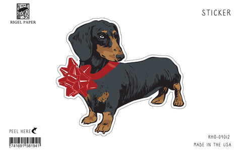 RHO-9012 Sticker: Dachshund and Blue Bow