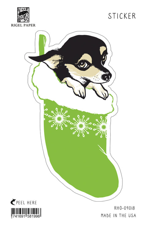 RHO-9018 Sticker: Chihuahua with Stocking